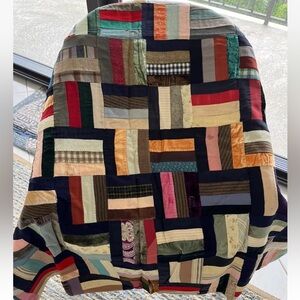 Log Cabin Stripe Twin Patch Quilt Throw Bedspread 46” x 86” Velvet Gold Vintage
